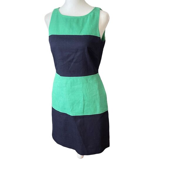 Banana Republic 2 Sheath Dress Sleeveless Colorblock Blue Green Career - Picture 8 of 12